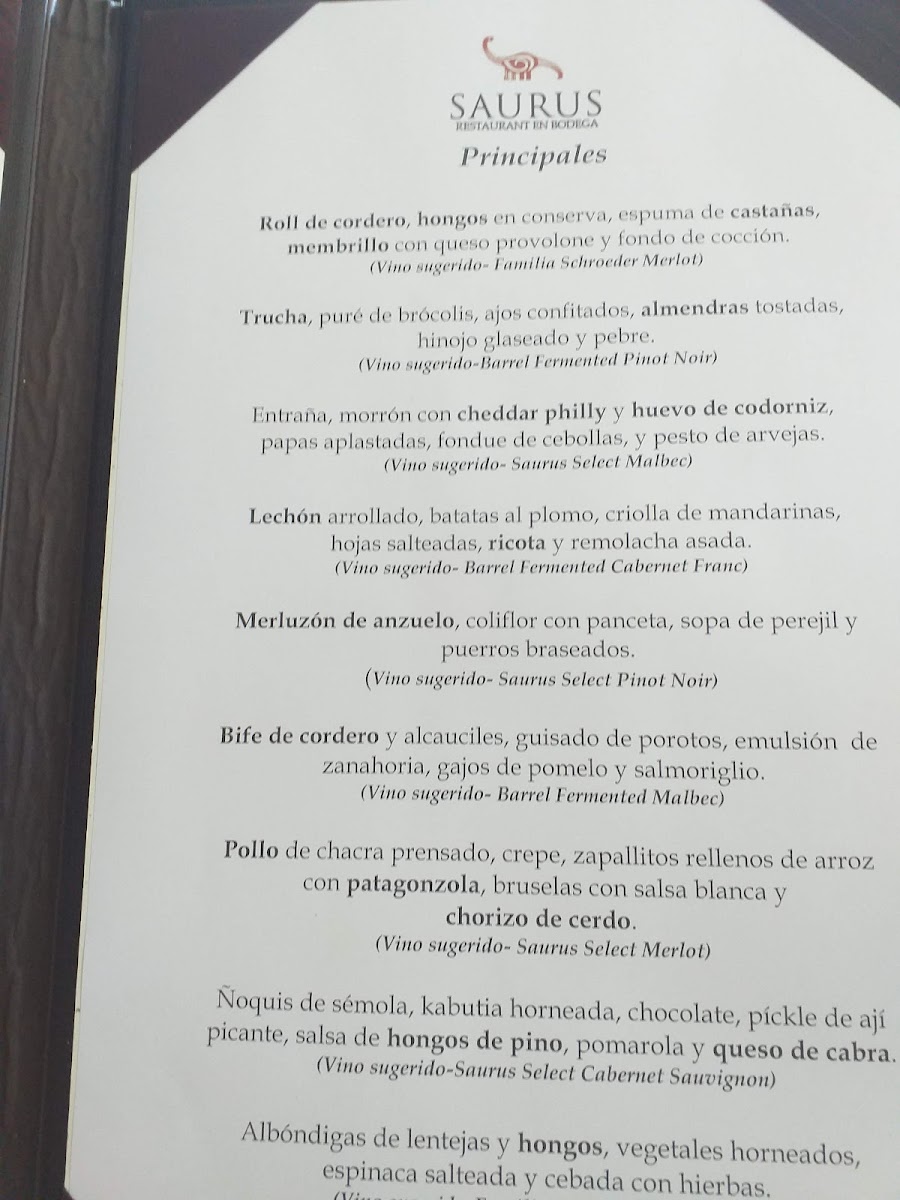Saurus Restaurante En Bodega Familia Schroeder Photo Menu 8