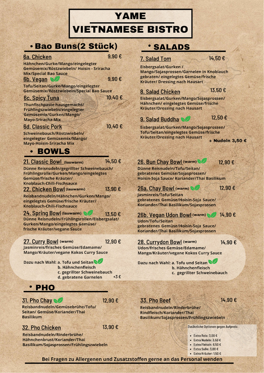 Yame - Vietnamese Streetfood Photo Menu 1