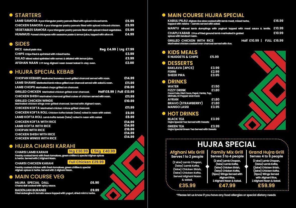 Hujra Afghan Restaurant Photo Menu 2
