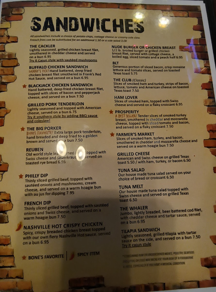 Bones Restaurant and Lounge Photo Menu 1