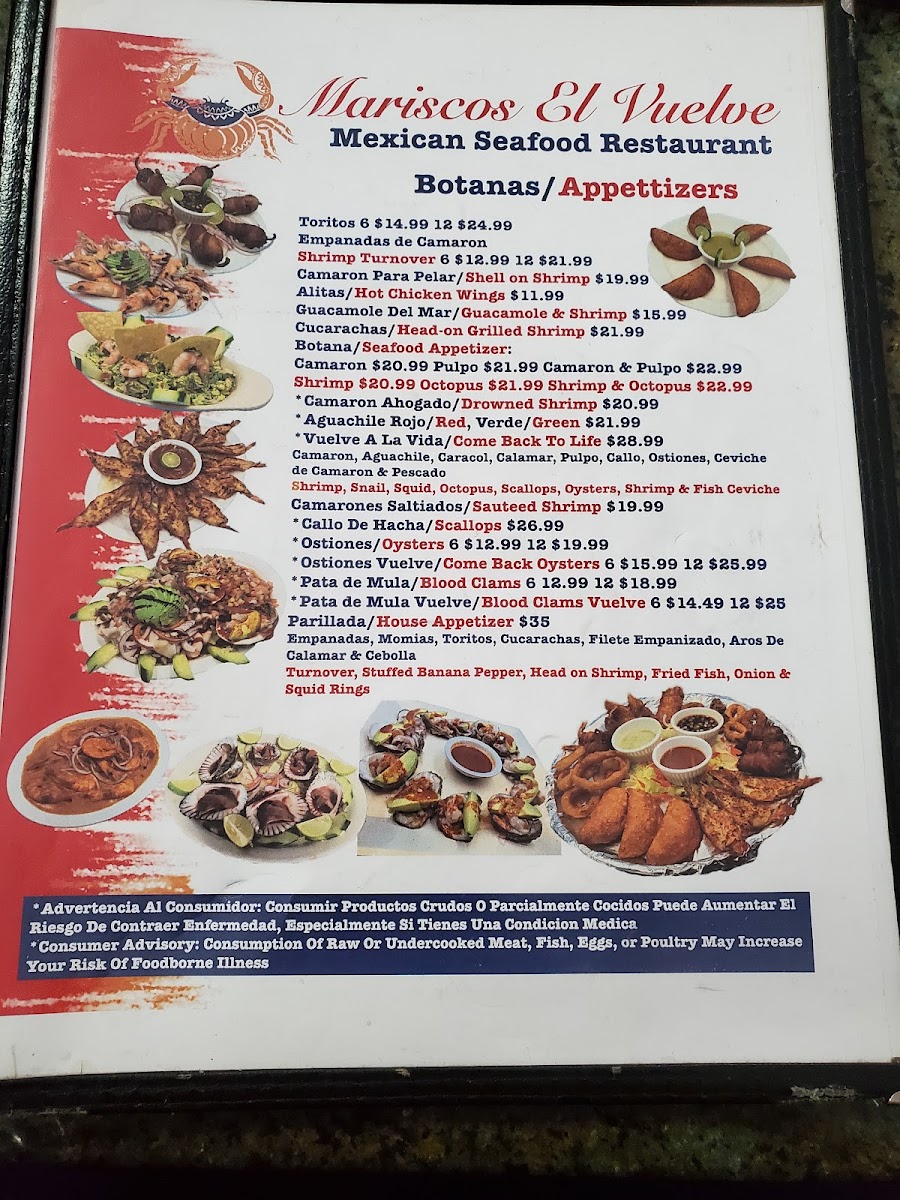 Mariscos Vuelve A La Vida Restaurant Photo Menu 1