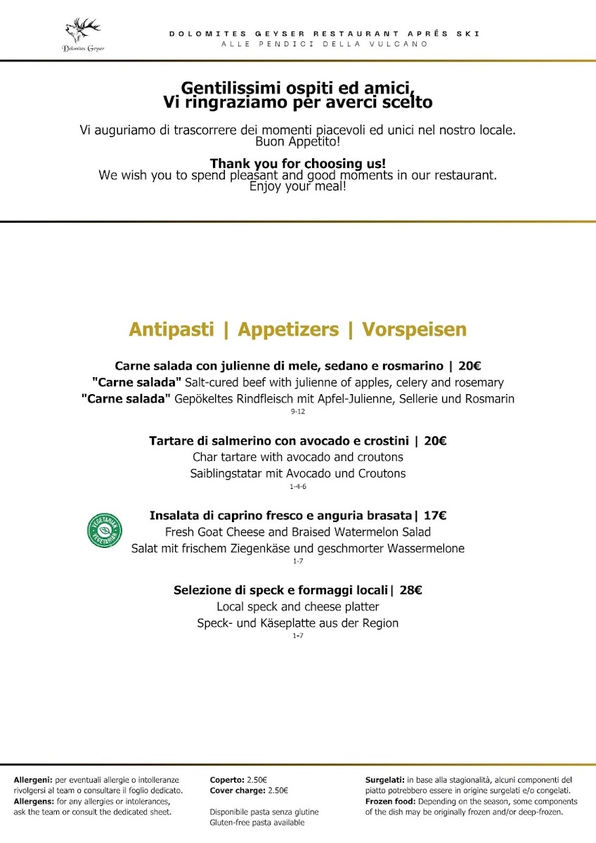 Dolomites Geyser Restaurant Apres Ski Photo Menu 2