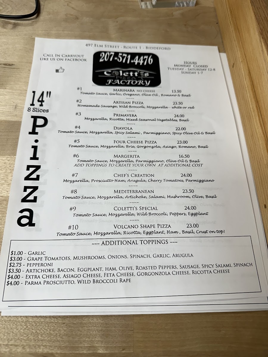 Coletti's Pizza Factory Photo Menu 3