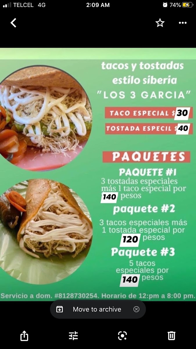 Tacos y tostadas Estilo Siberia los 3 García Photo Menu 1