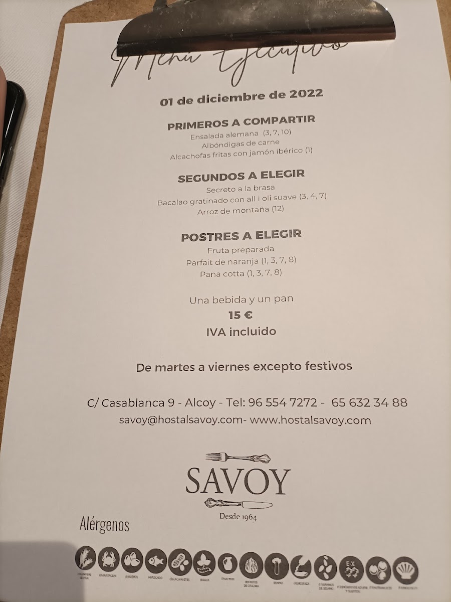 Restaurante Savoy en Alcoy Photo Menu 2