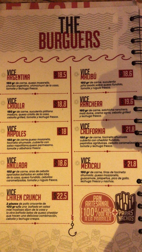The Vice Burger Photo Menu 1