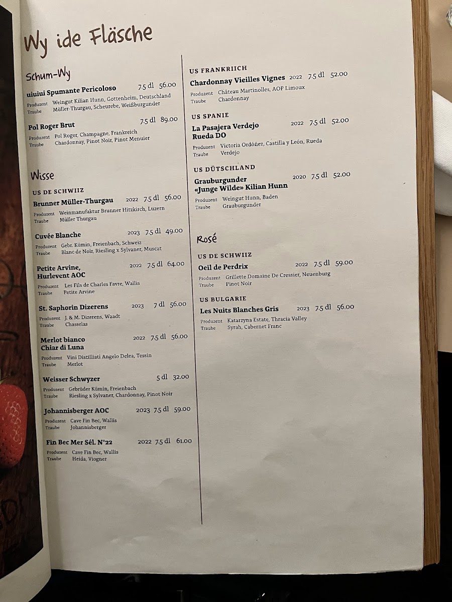 Wirtshaus Taube Luzern Photo Menu 1