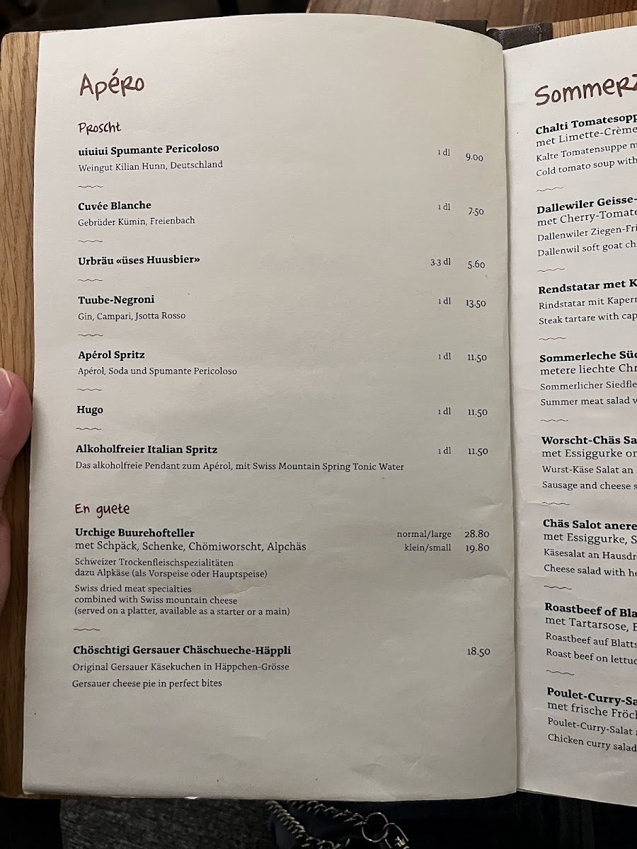 Wirtshaus Taube Luzern Photo Menu 10