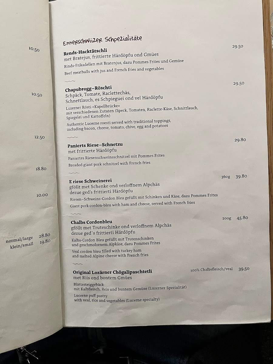Wirtshaus Taube Luzern Photo Menu 2