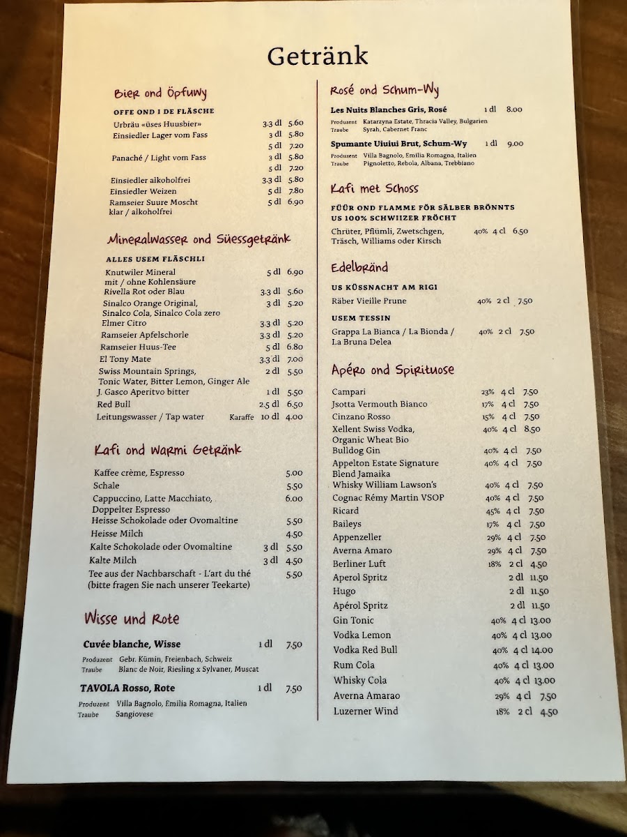 Wirtshaus Taube Luzern Photo Menu 7