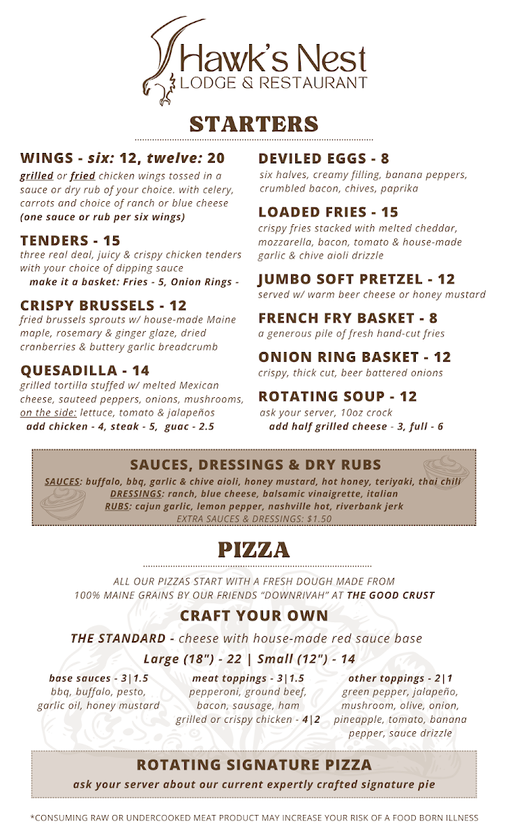 Hawk's Nest Lodge & Restaurant Photo Menu 2