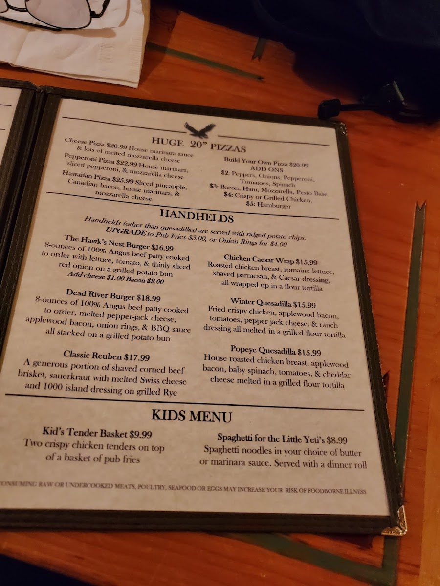 Hawk's Nest Lodge & Restaurant Photo Menu 4