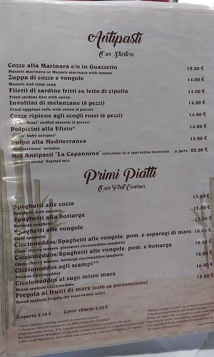 La Capannina Photo Menu 1
