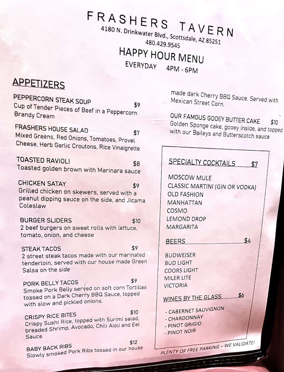 Frashers Tavern Photo Menu 1