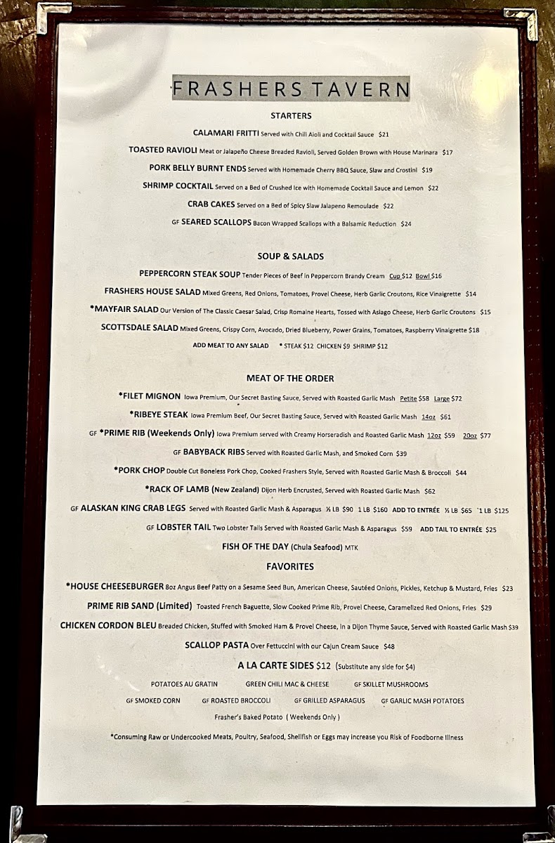 Frashers Tavern Photo Menu 2