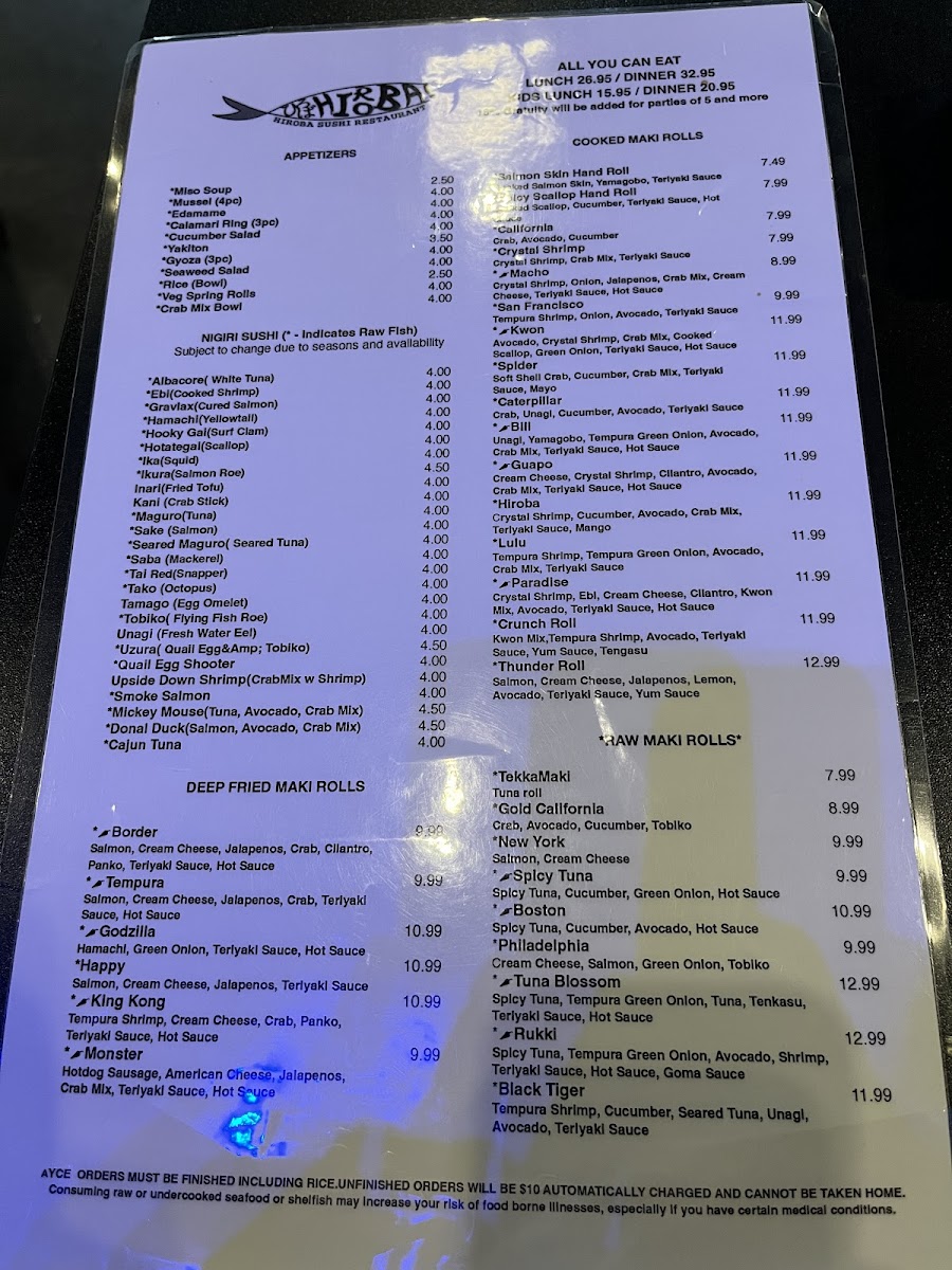 Hiroba Sushi Photo Menu 1