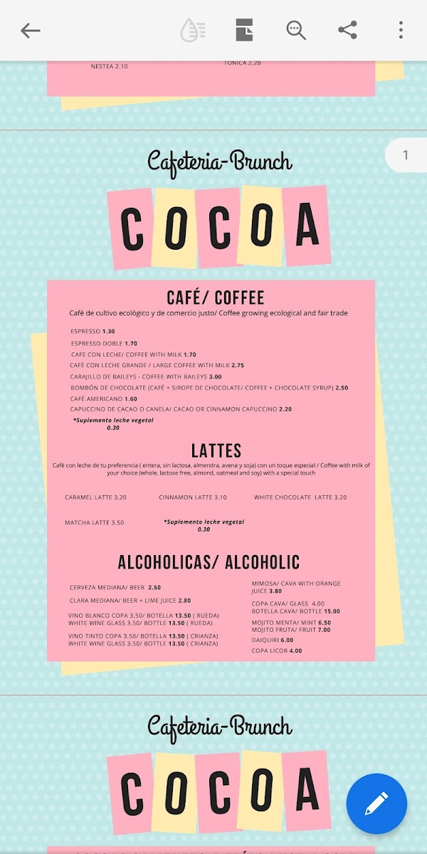 Cocoa - Cafetería Familiar Photo Menu 10