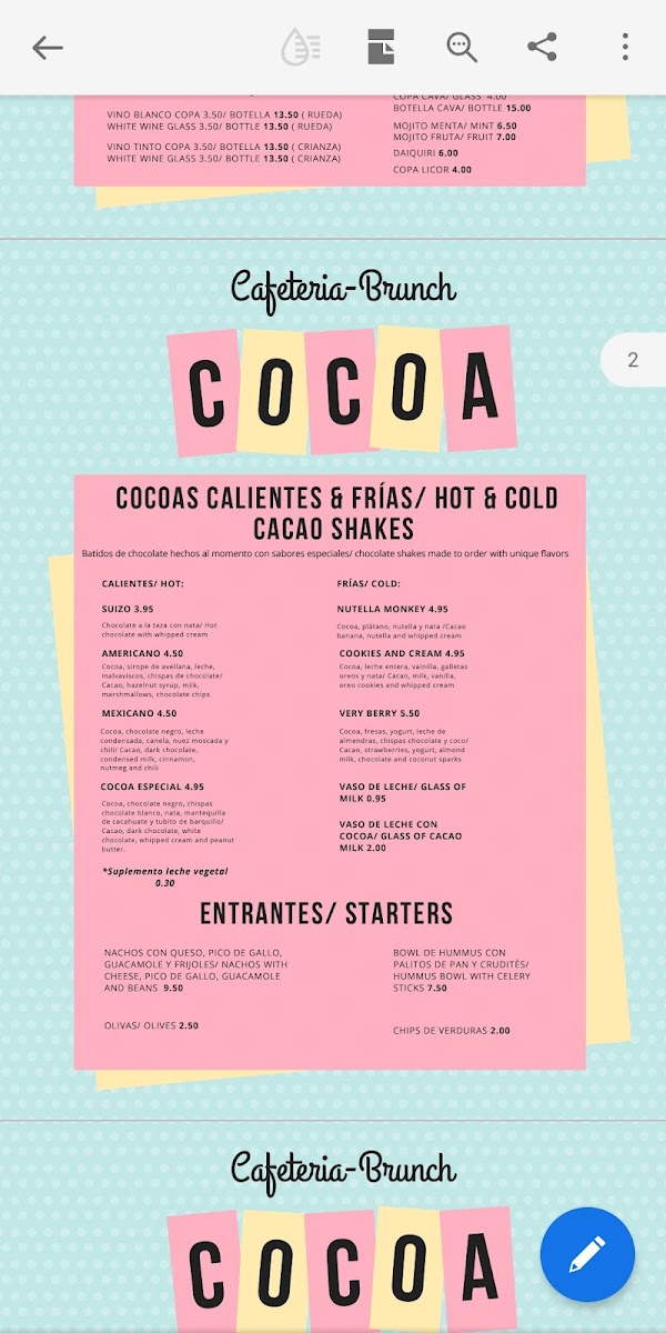 Cocoa - Cafetería Familiar Photo Menu 3
