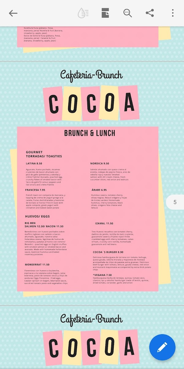 Cocoa - Cafetería Familiar Photo Menu 6