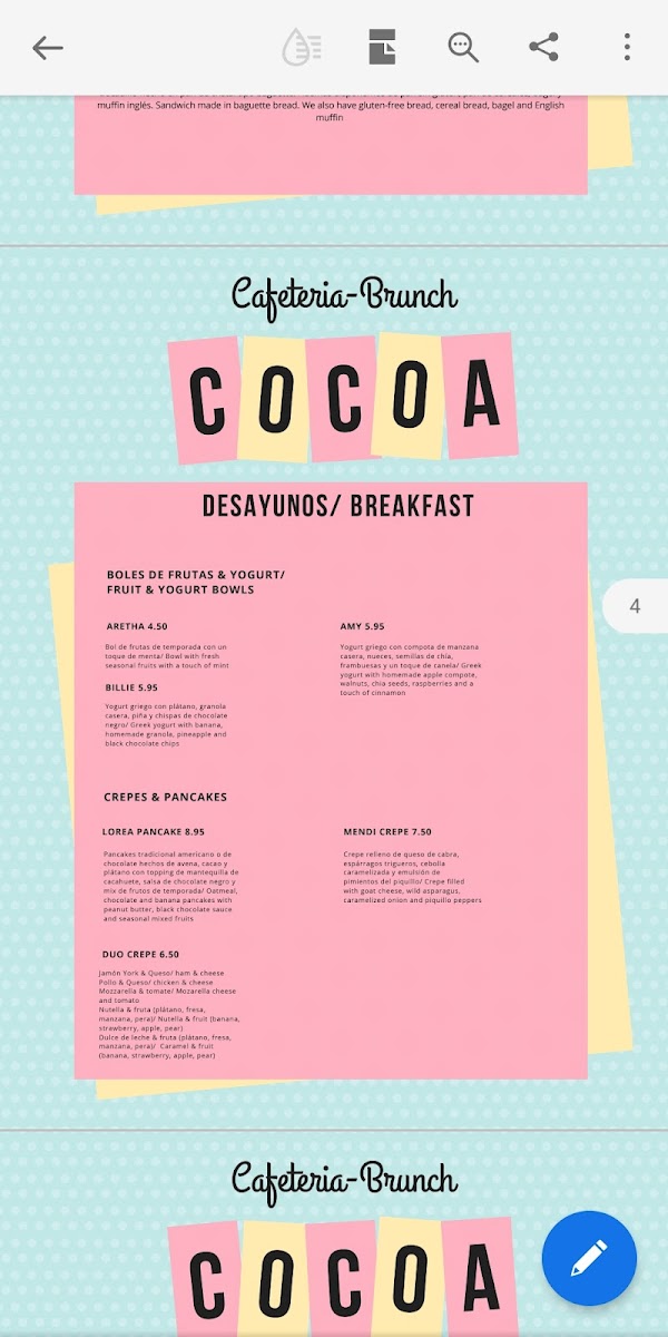 Cocoa - Cafetería Familiar Photo Menu 9