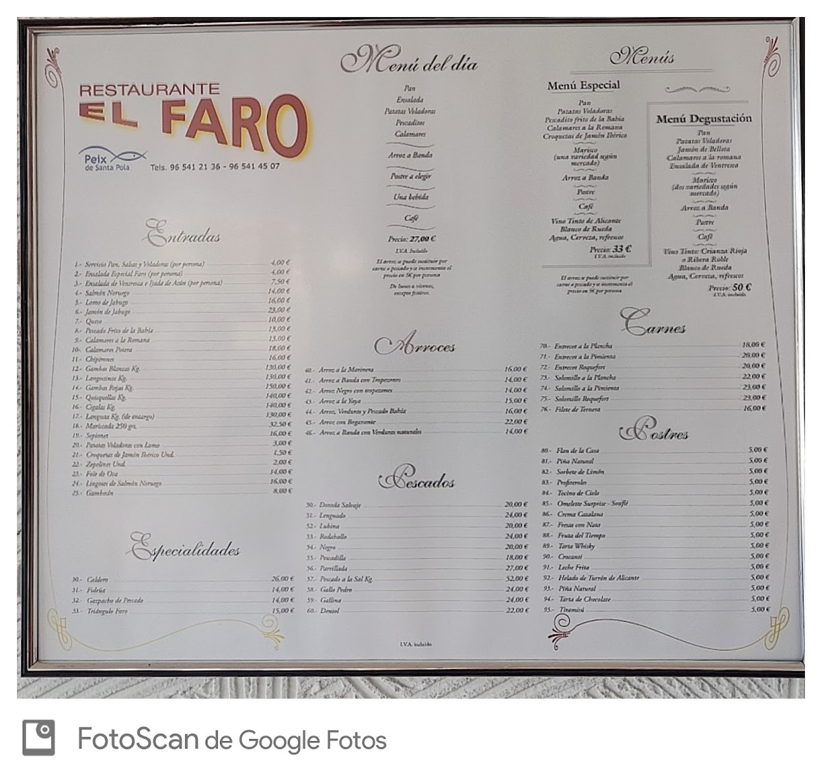 Restaurante El Faro Photo Menu 1