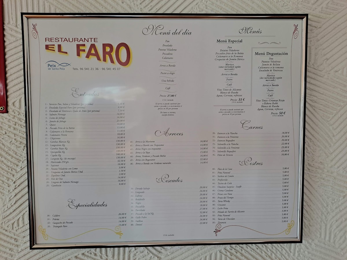 Restaurante El Faro Photo Menu 2
