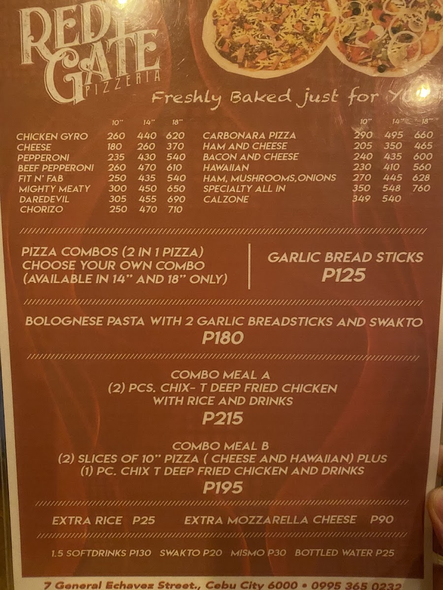 RedGate Pizzeria Photo Menu 2