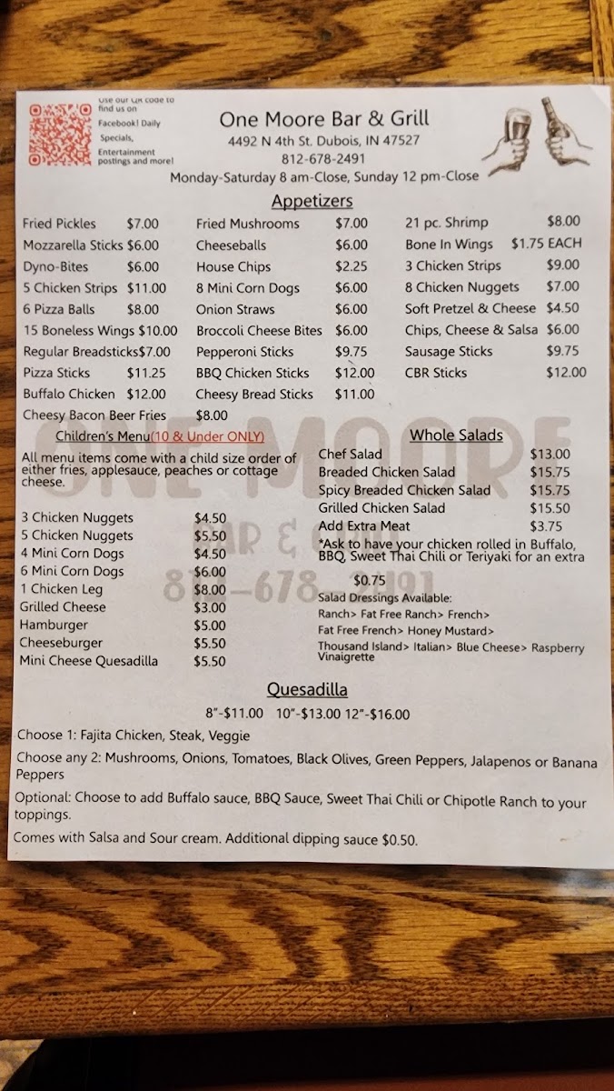 One Moore Bar & Grill Photo Menu 1