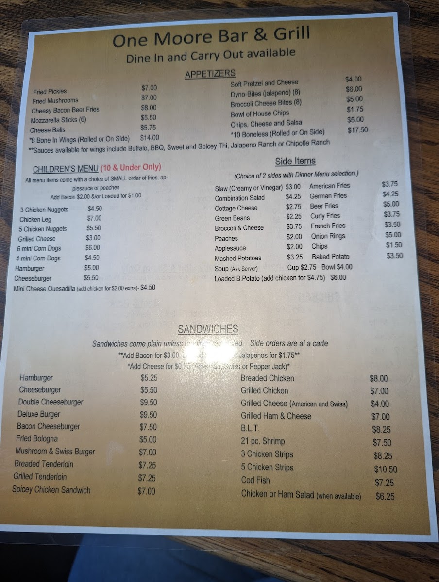 One Moore Bar & Grill Photo Menu 3
