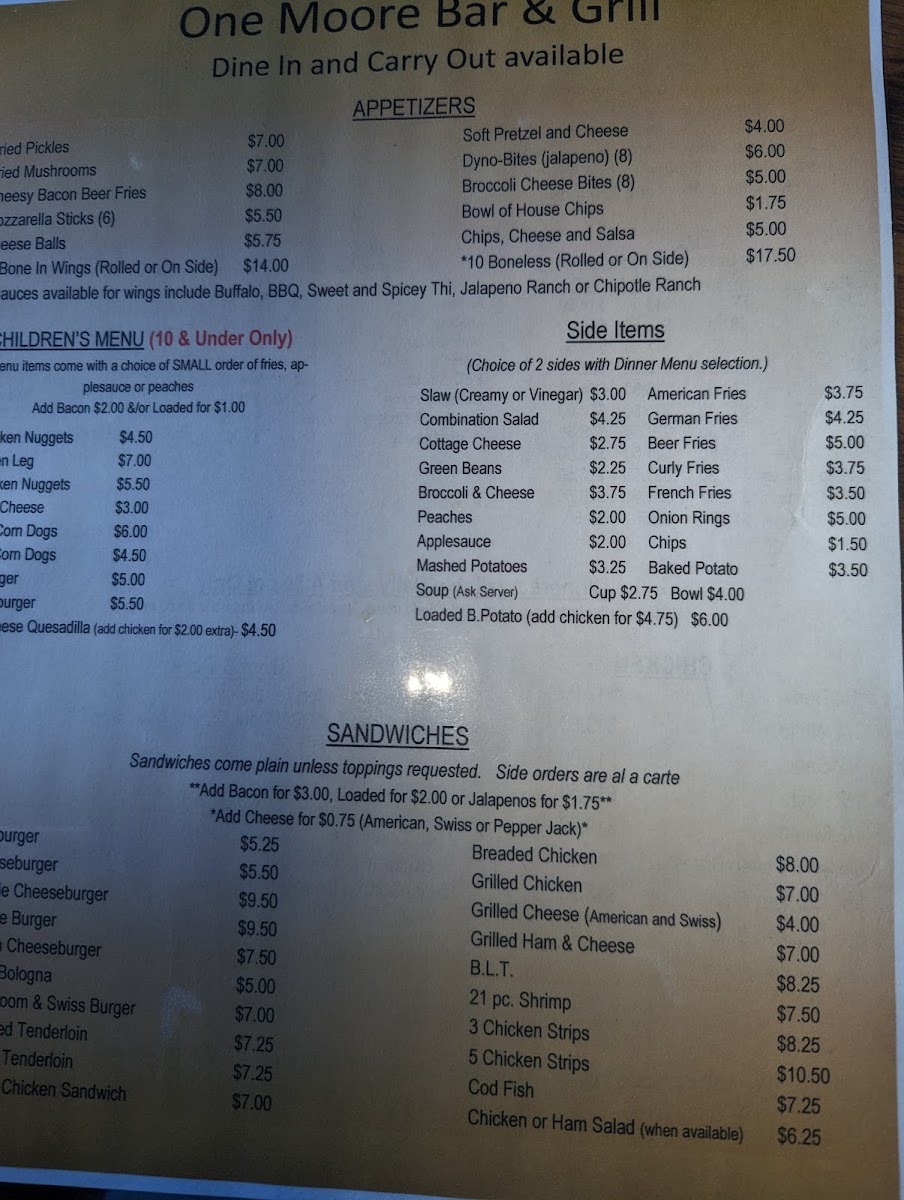 One Moore Bar & Grill Photo Menu 5