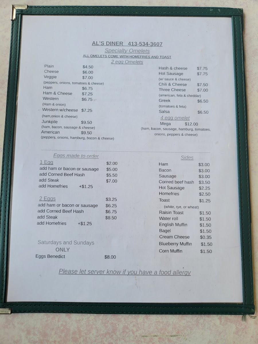 Al's Diner Photo Menu 1