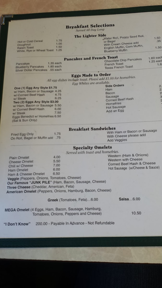 Al's Diner Photo Menu 3
