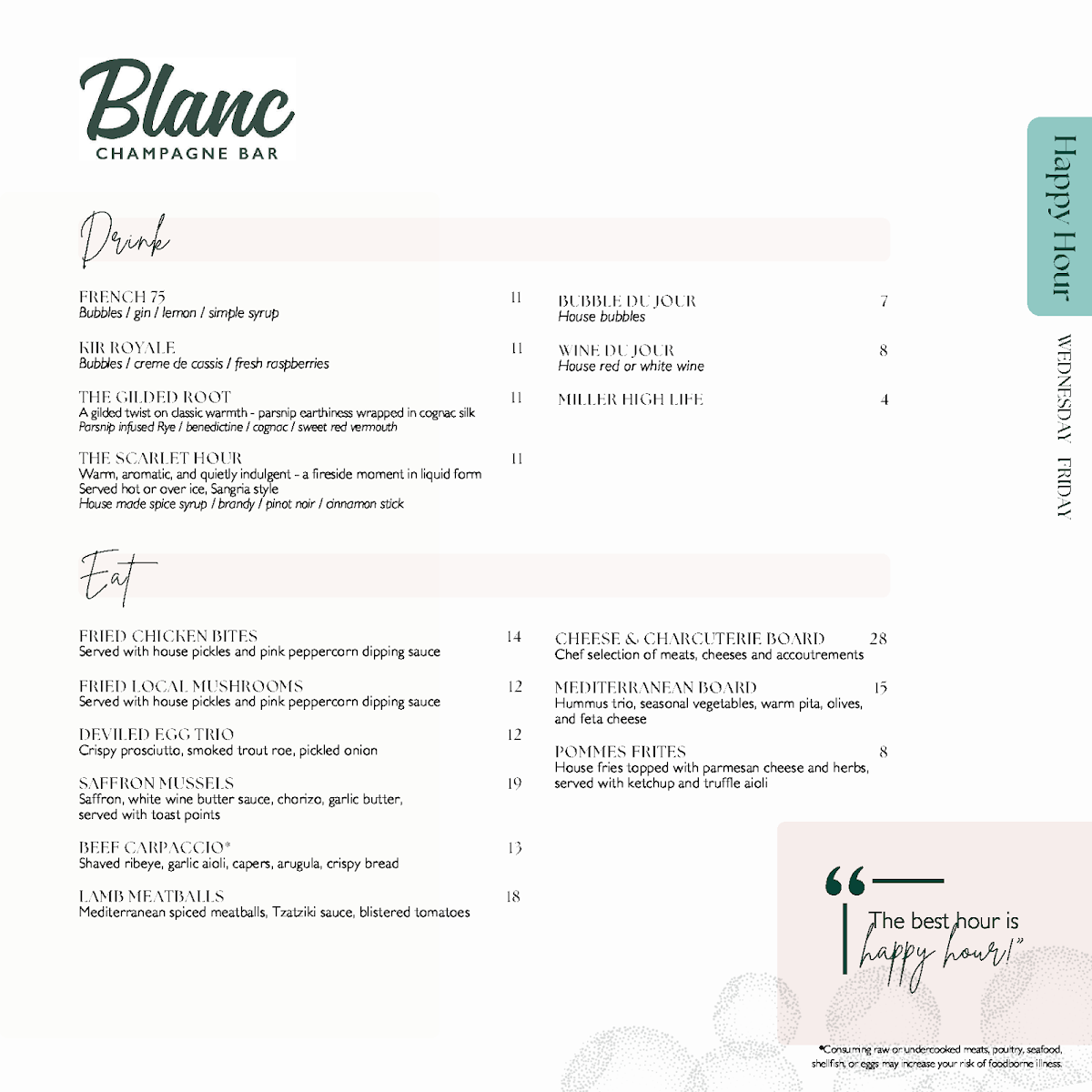 Blanc Champagne Bar Photo Menu 1