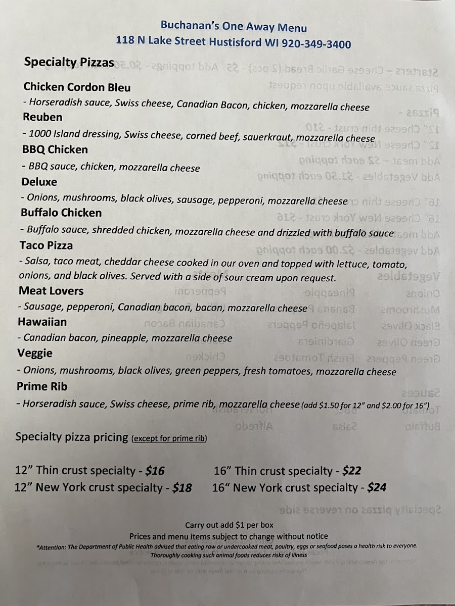 Buchanan’s One Away Photo Menu 1