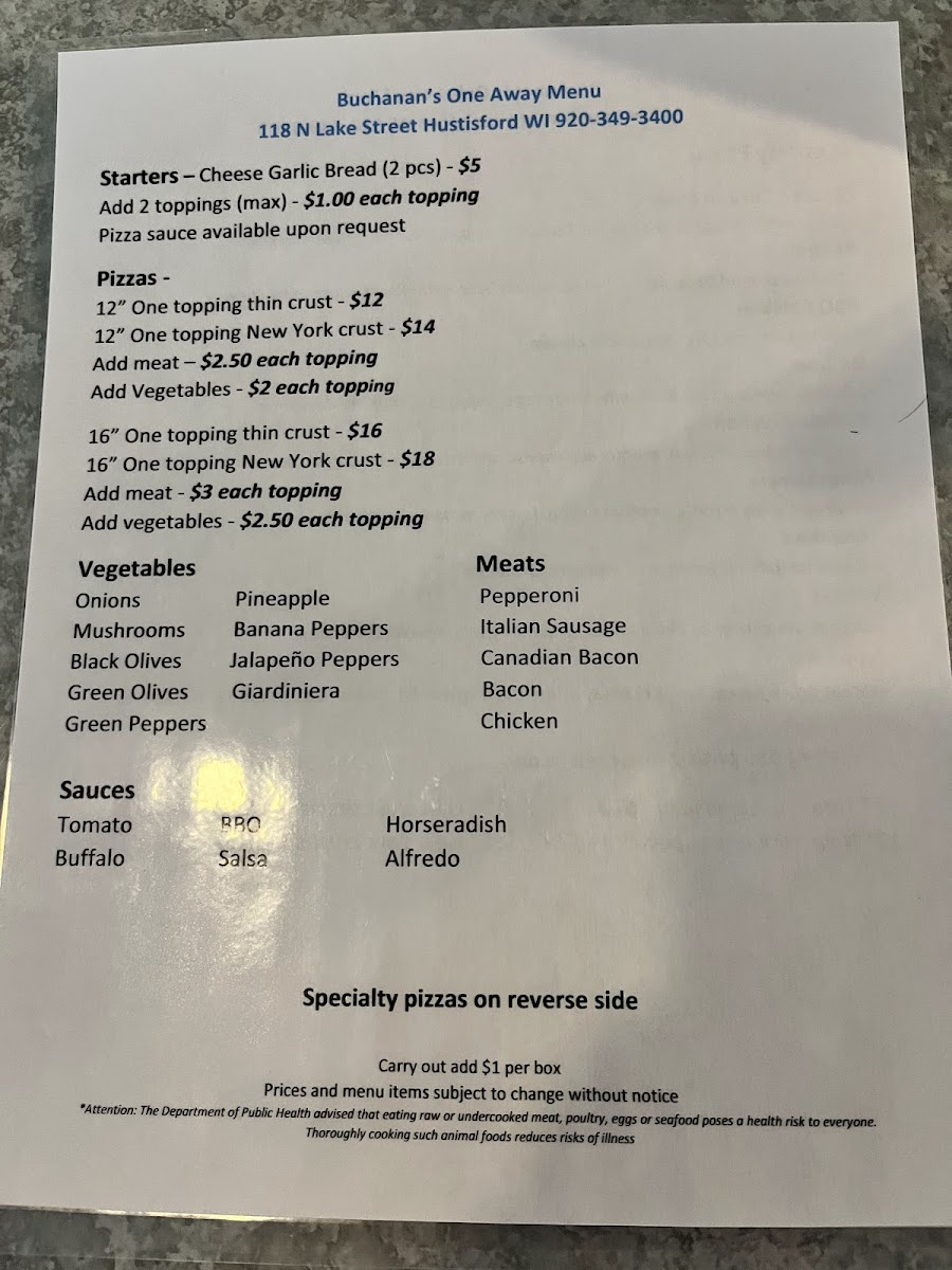 Buchanan’s One Away Photo Menu 2
