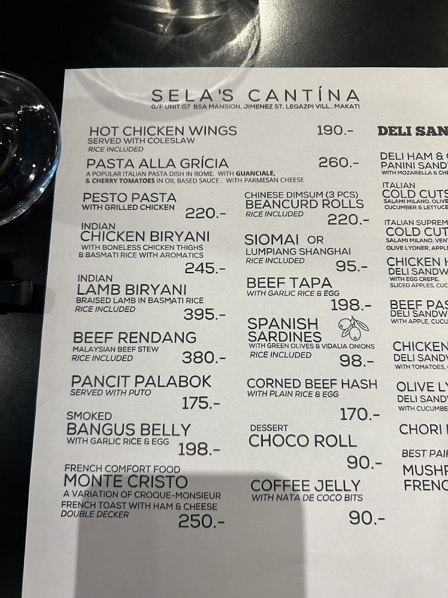 Sela’s Cantina Photo Menu 1