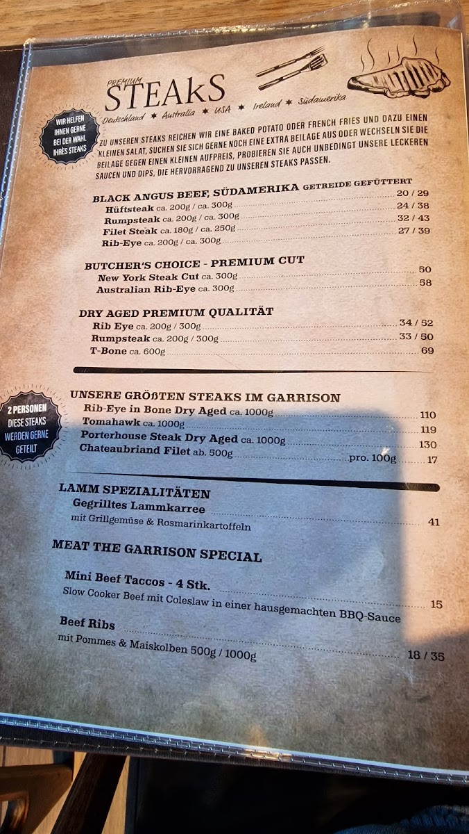 Garrison Steakhouse Photo Menu 1