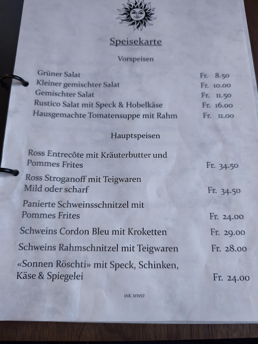 Restaurant Sonne Photo Menu 1
