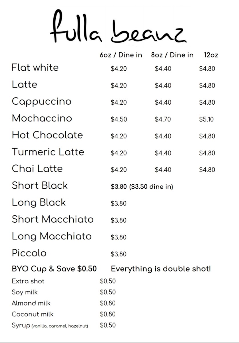 Fulla Beanz Photo Menu 2