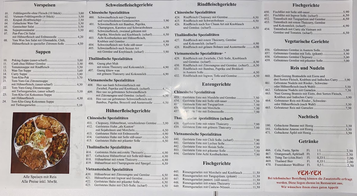 Yen-Yen China Restaurant Photo Menu 1