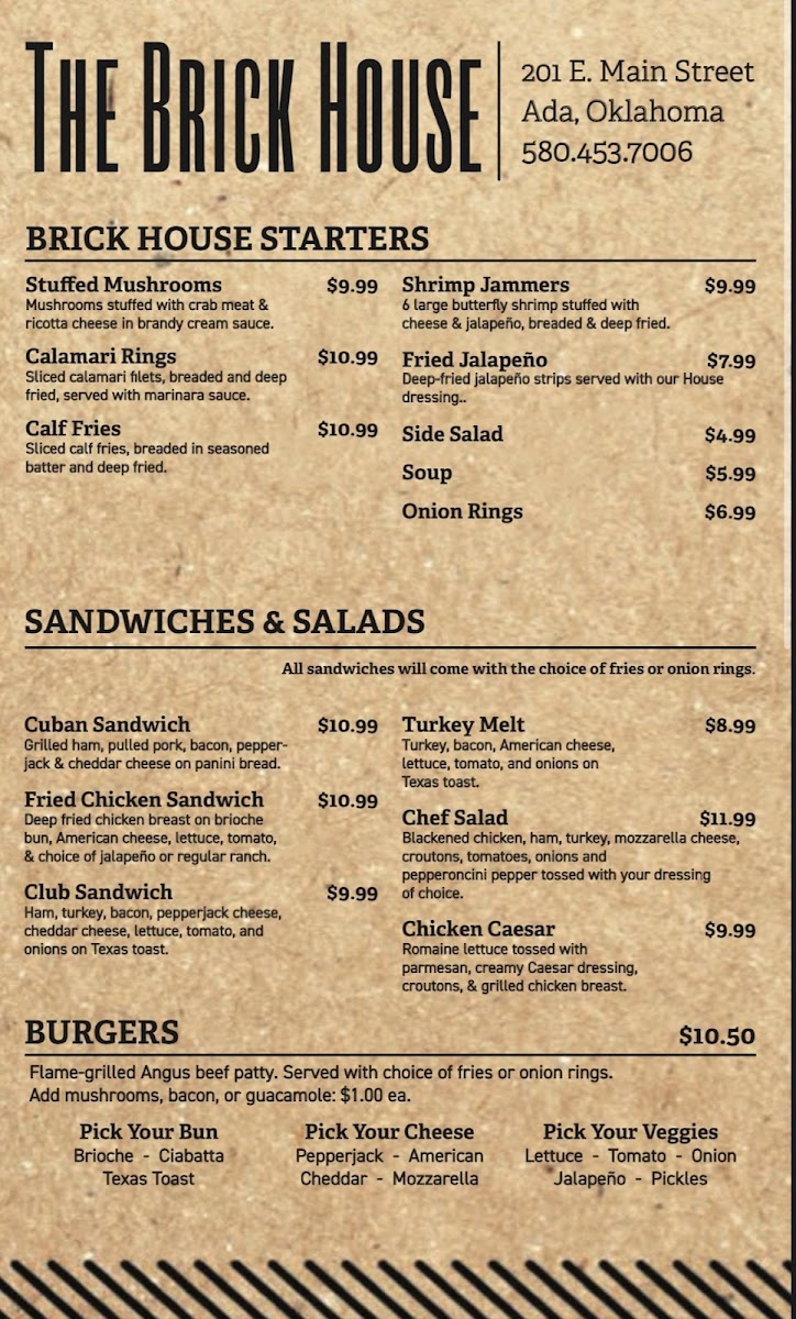 The Brick House Photo Menu 1
