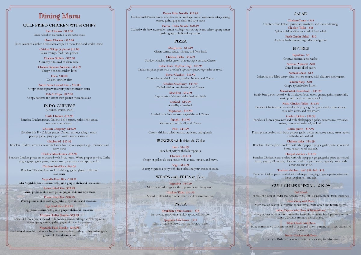 The Gulf - Indian Bistro | Gulf Harbour Photo Menu 1