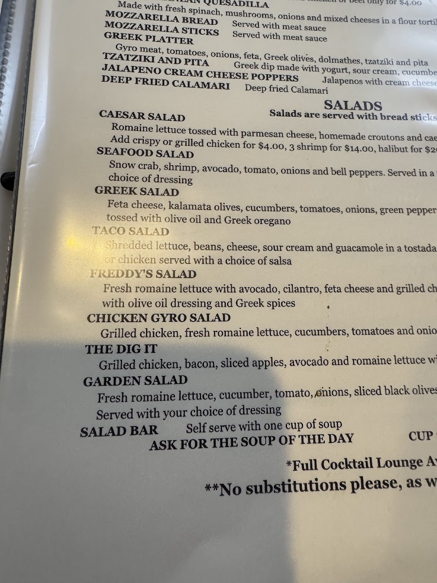 Paradiso's Restaurant Photo Menu 1
