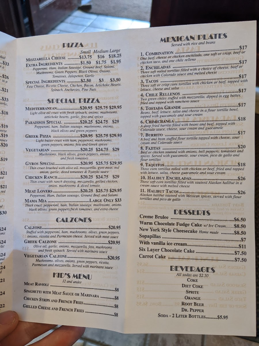 Paradiso's Restaurant Photo Menu 3