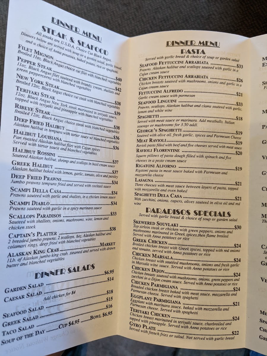 Paradiso's Restaurant Photo Menu 4