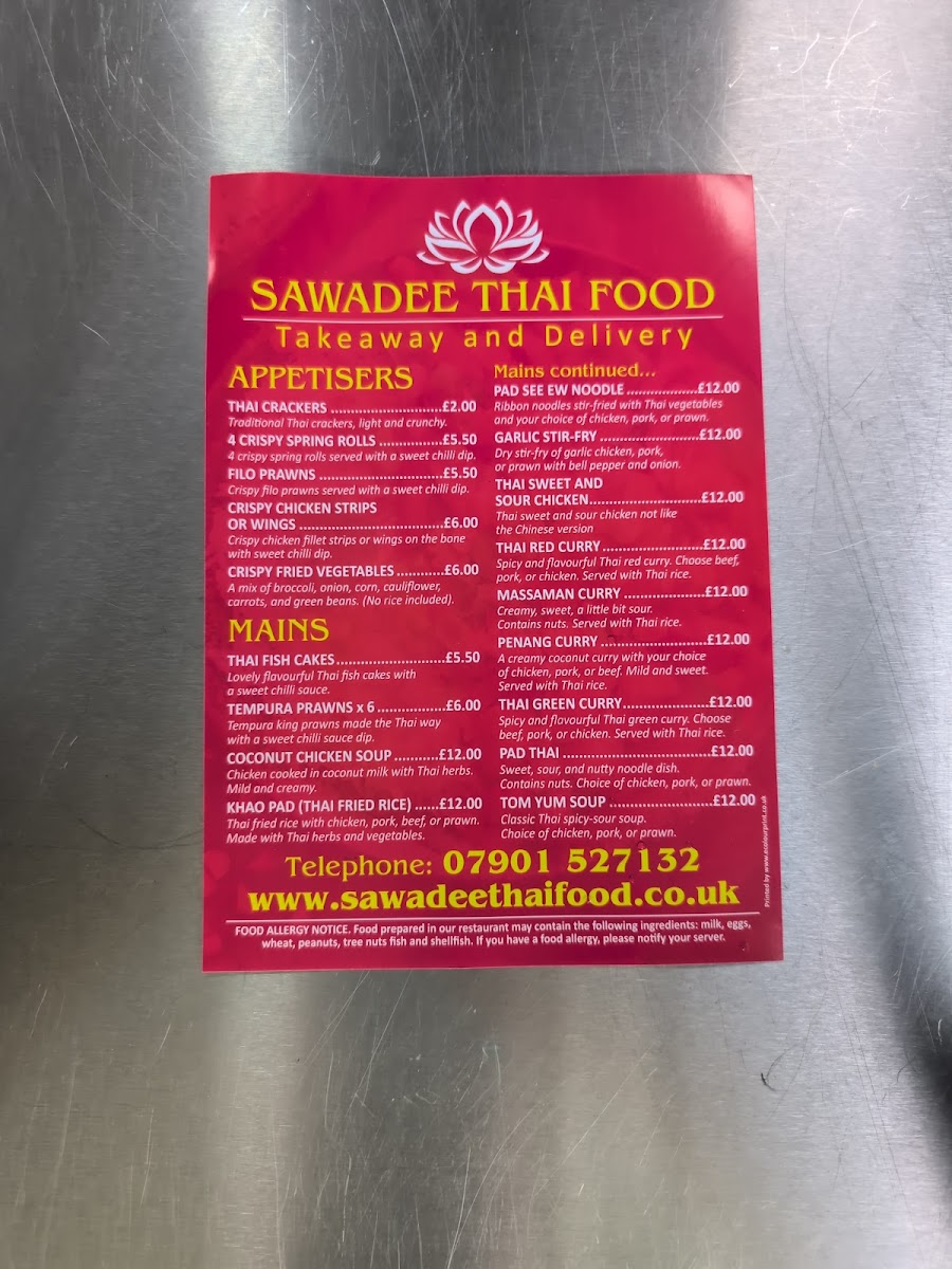 Sawadee Thai Takeaway Photo Menu 1
