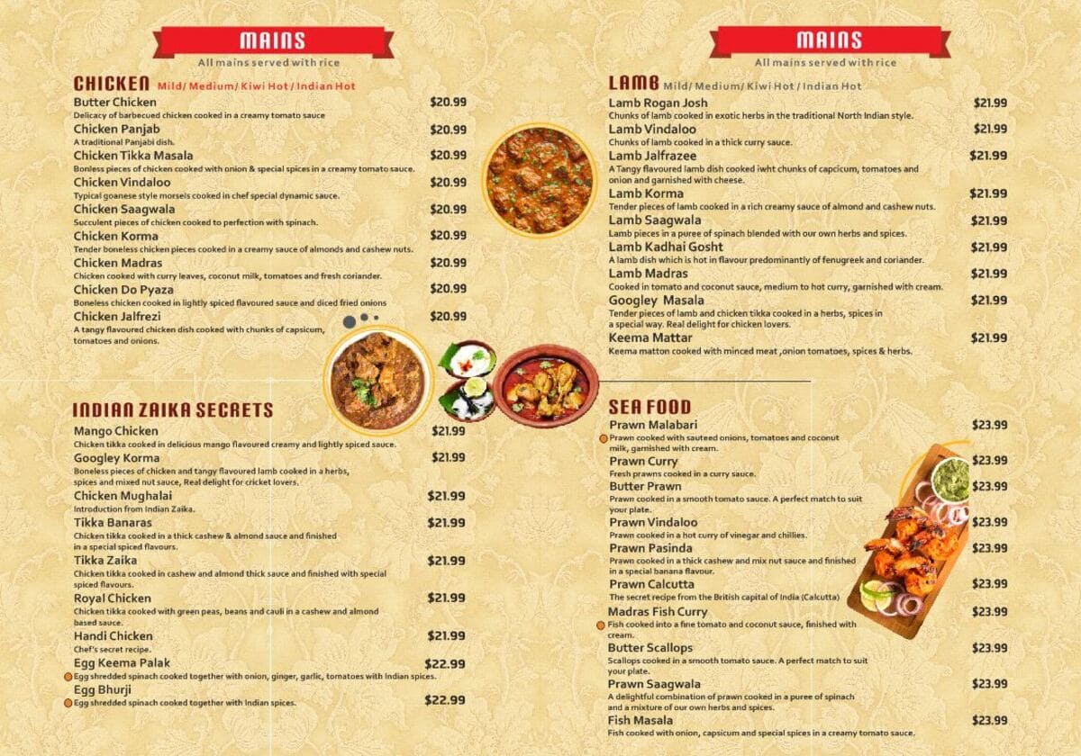 Indian Zaika Restaurant Papakura Photo Menu 2