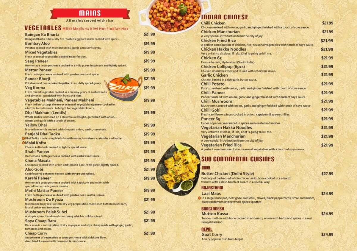 Indian Zaika Restaurant Papakura Photo Menu 3