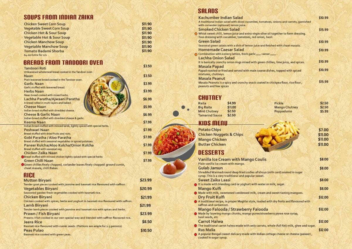 Indian Zaika Restaurant Papakura Photo Menu 5