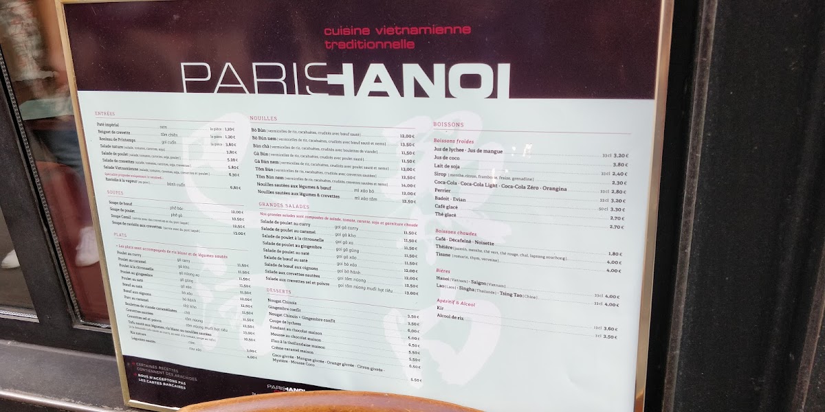 Paris Hanoï Photo Menu 1